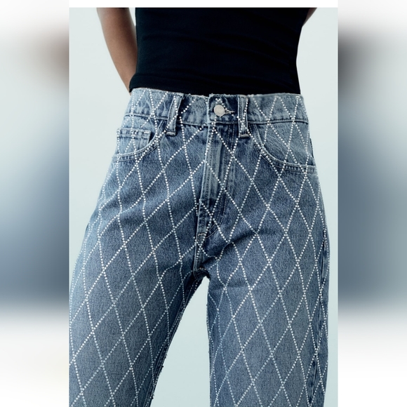 Zara Rhinestone Jeans Blue Jewel Size 2 - Picture 13 of 16